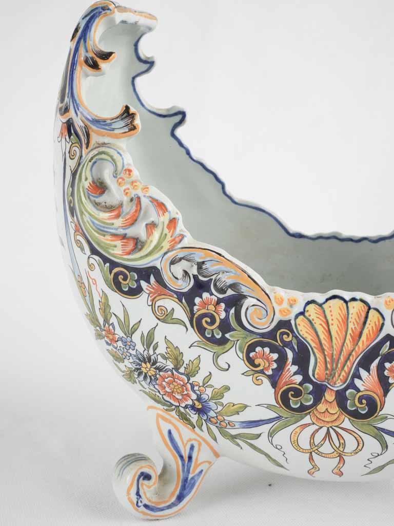 Antique Desvres faience jardiniere w/ scroll feet - Geo MARTEL 12½"