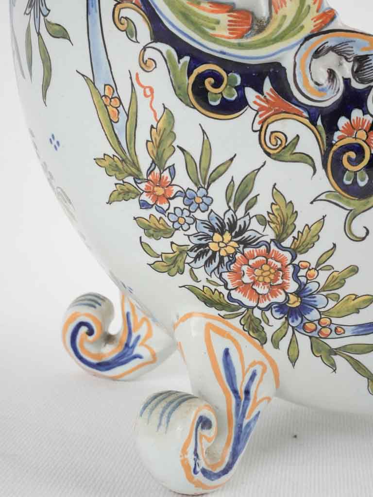 Antique Desvres faience jardiniere w/ scroll feet - Geo MARTEL 12½"