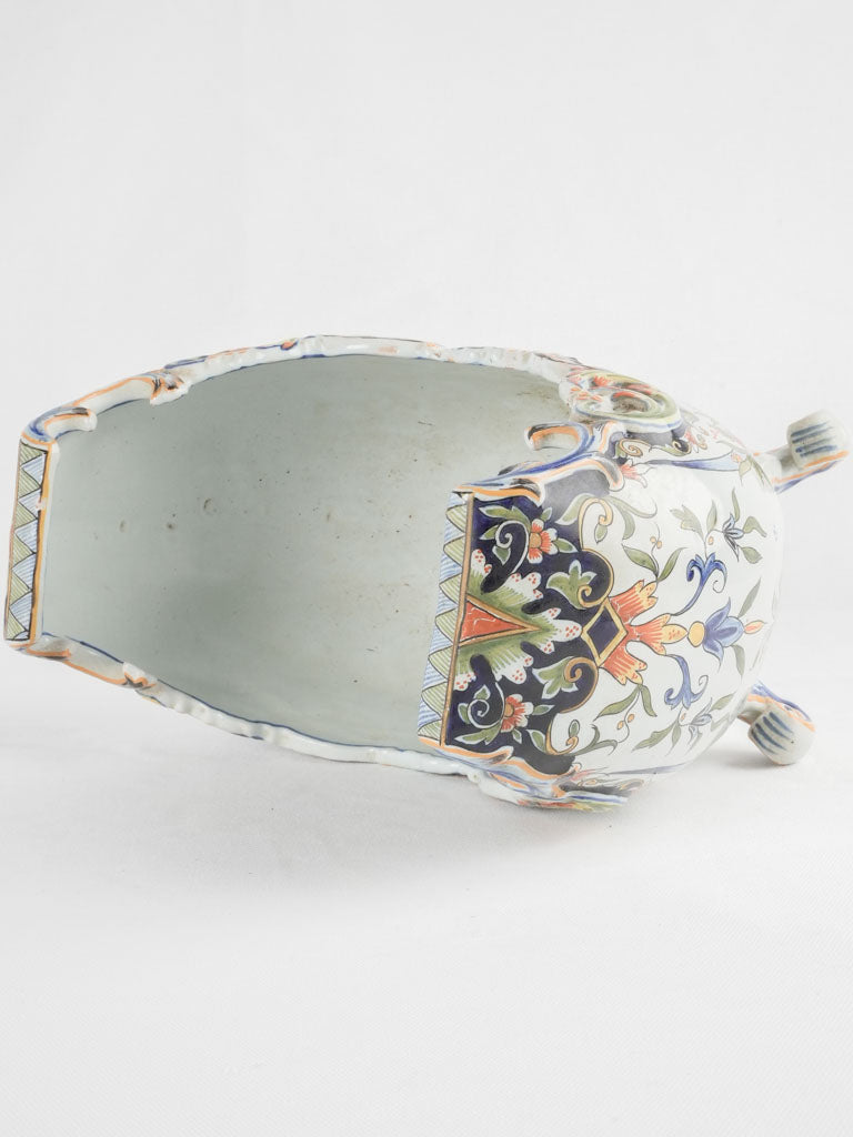 Antique Desvres faience jardiniere w/ scroll feet - Geo MARTEL 12½"