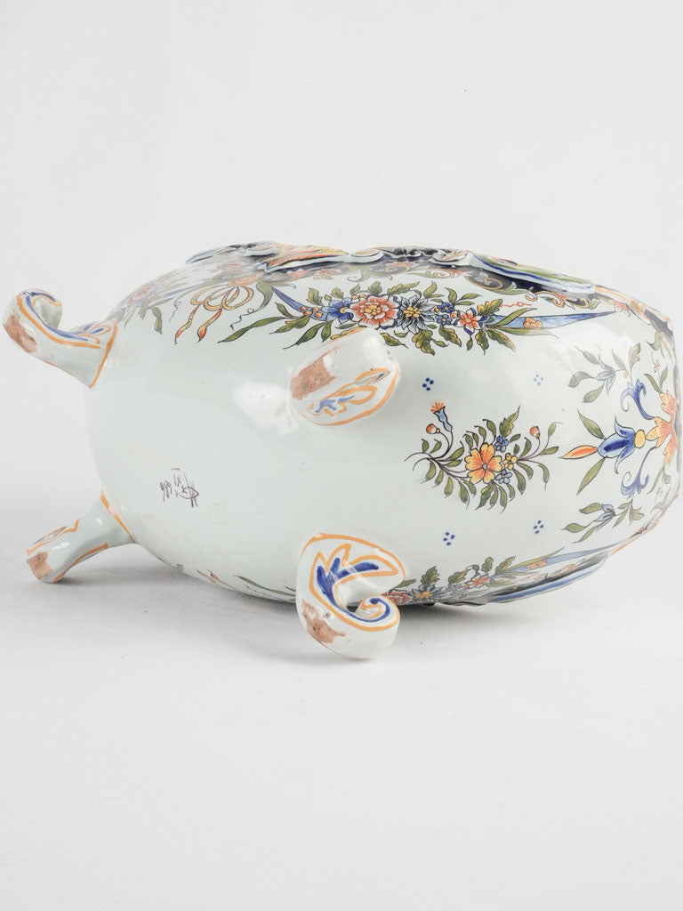 Antique Desvres faience jardiniere w/ scroll feet - Geo MARTEL 12½"