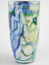Tall blown glass vase w/ blue yellow & green swirls 12¼"
