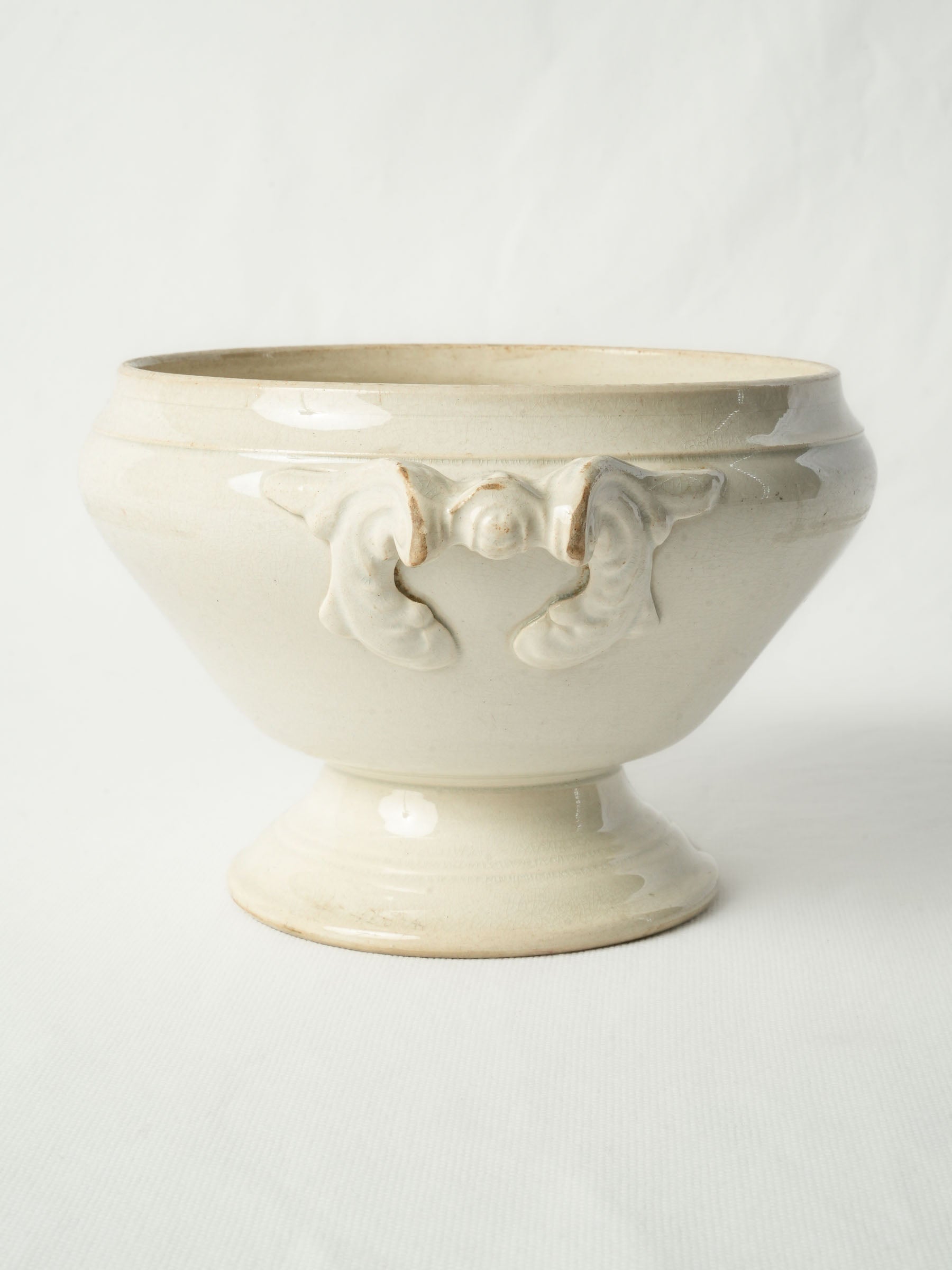 Petite Antique French Ivory-Glazed Earthenware Soup Tureen, circa 1900, Without Lid - 6"