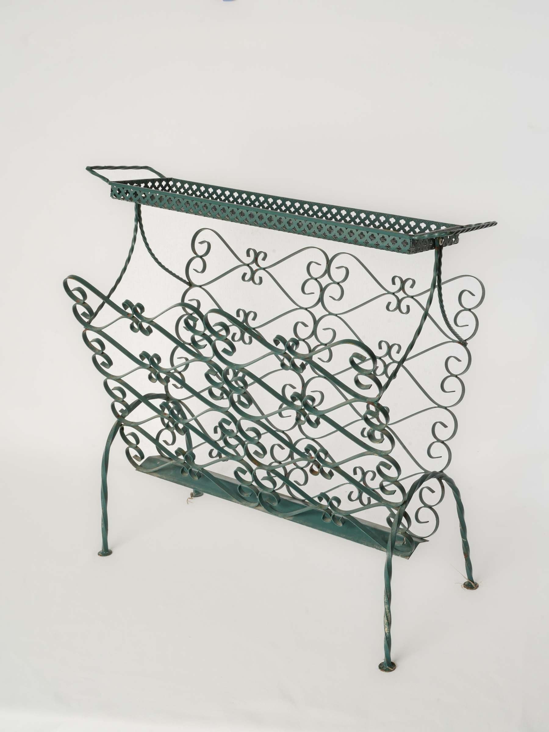 Mid-20th century Ornate Green-Painted Wrought Iron Magazine Rack - 21¾"