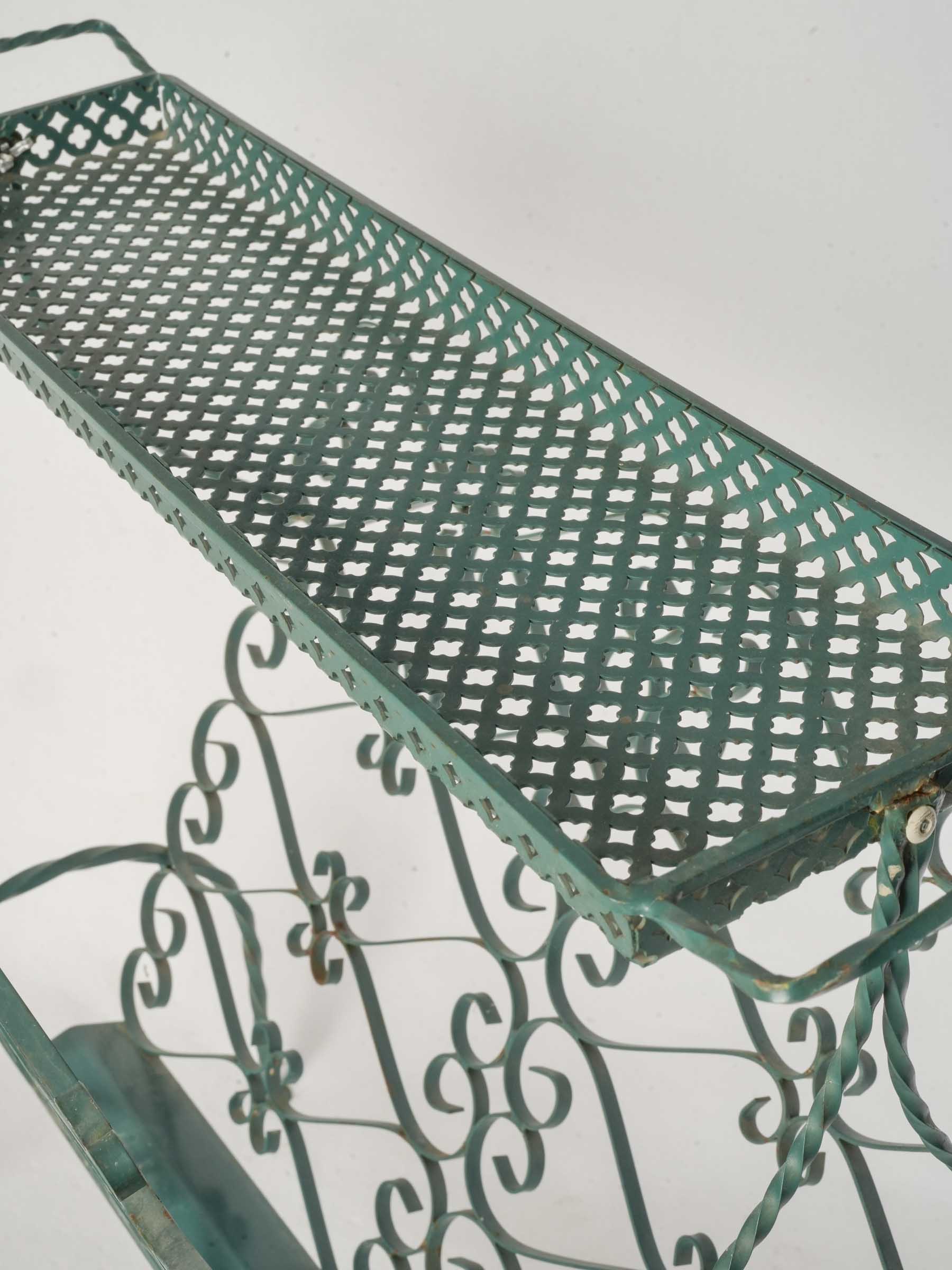 Mid-20th century Ornate Green-Painted Wrought Iron Magazine Rack - 21¾"