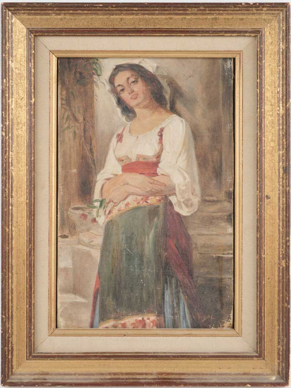 Vintage Neapolitan portrait oil painting