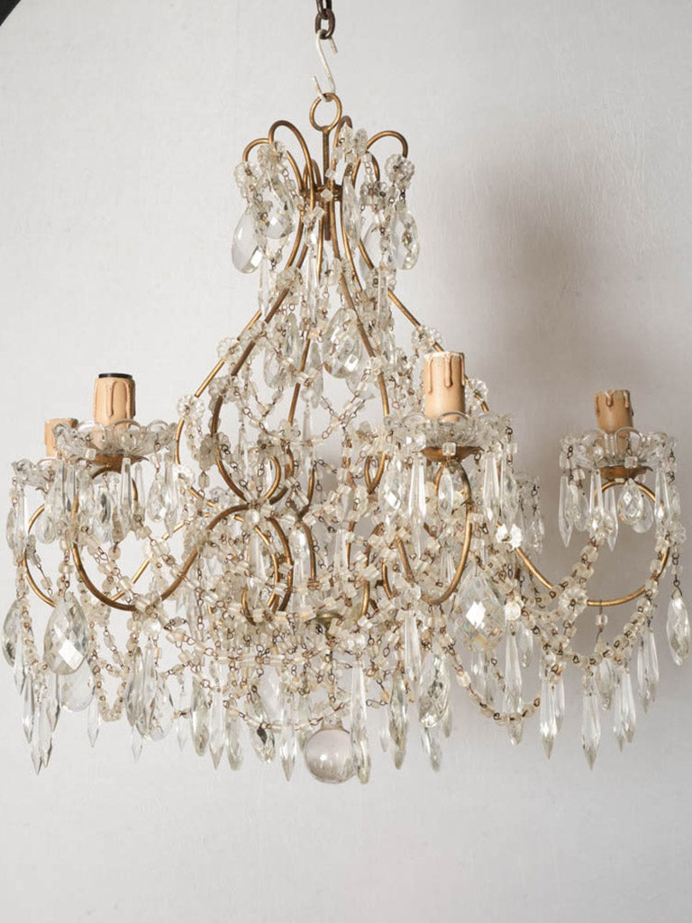 Petite French Six Light Glass Chandelier with Rich Sparkling Drops 1950s - 26" x 25½"