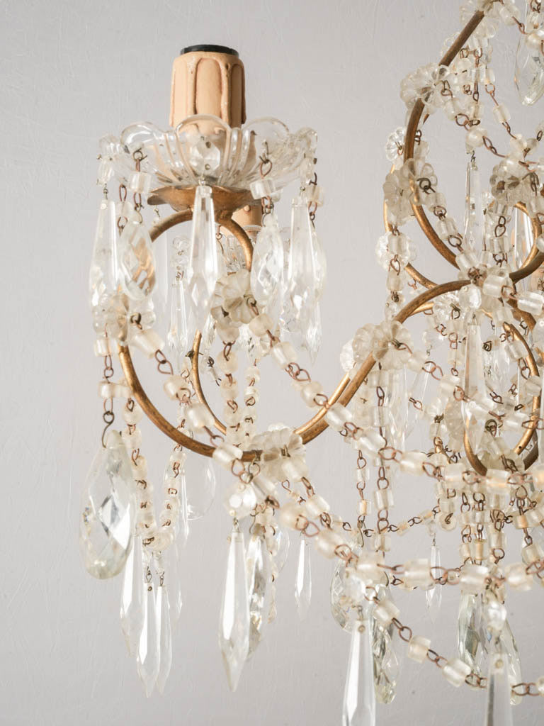 Petite French Six Light Glass Chandelier with Rich Sparkling Drops 1950s - 26" x 25½"