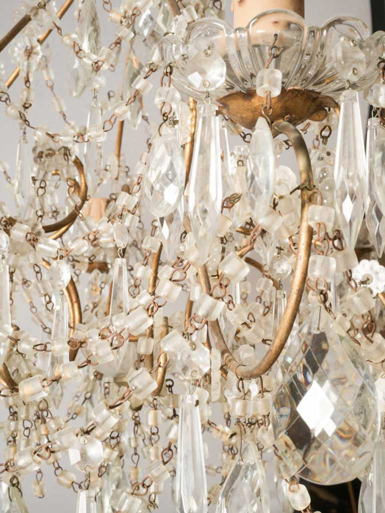 Petite French Six Light Glass Chandelier with Rich Sparkling Drops 1950s - 26" x 25½"