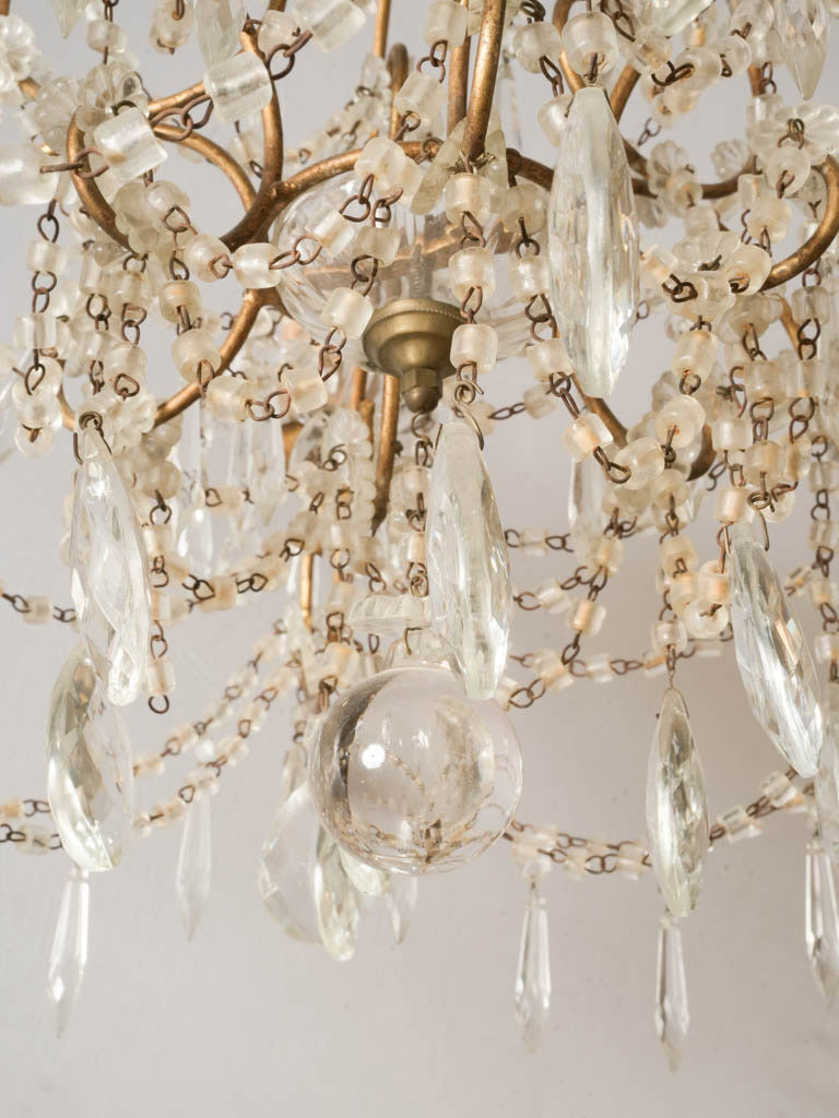 Petite French Six Light Glass Chandelier with Rich Sparkling Drops 1950s - 26" x 25½"