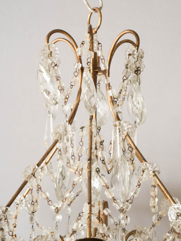 Petite French Six Light Glass Chandelier with Rich Sparkling Drops 1950s - 26" x 25½"