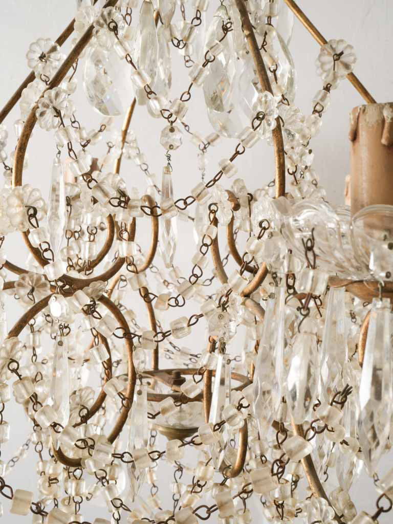 Petite French Six Light Glass Chandelier with Rich Sparkling Drops 1950s - 26" x 25½"