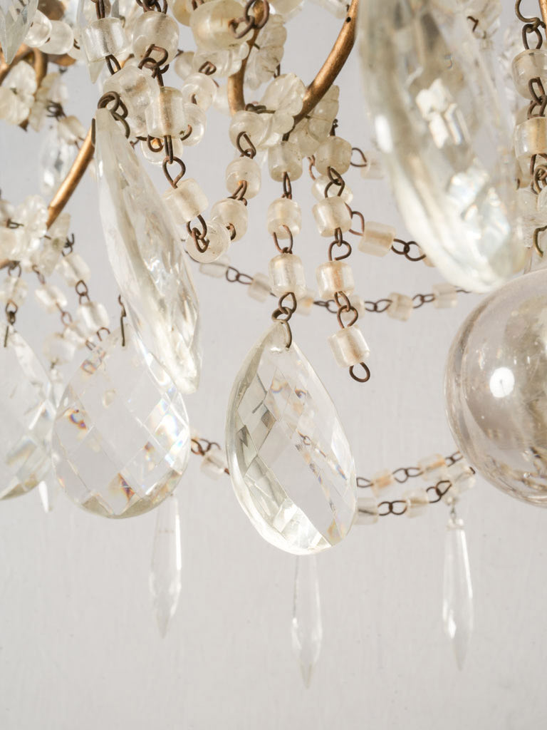 Petite French Six Light Glass Chandelier with Rich Sparkling Drops 1950s - 26" x 25½"