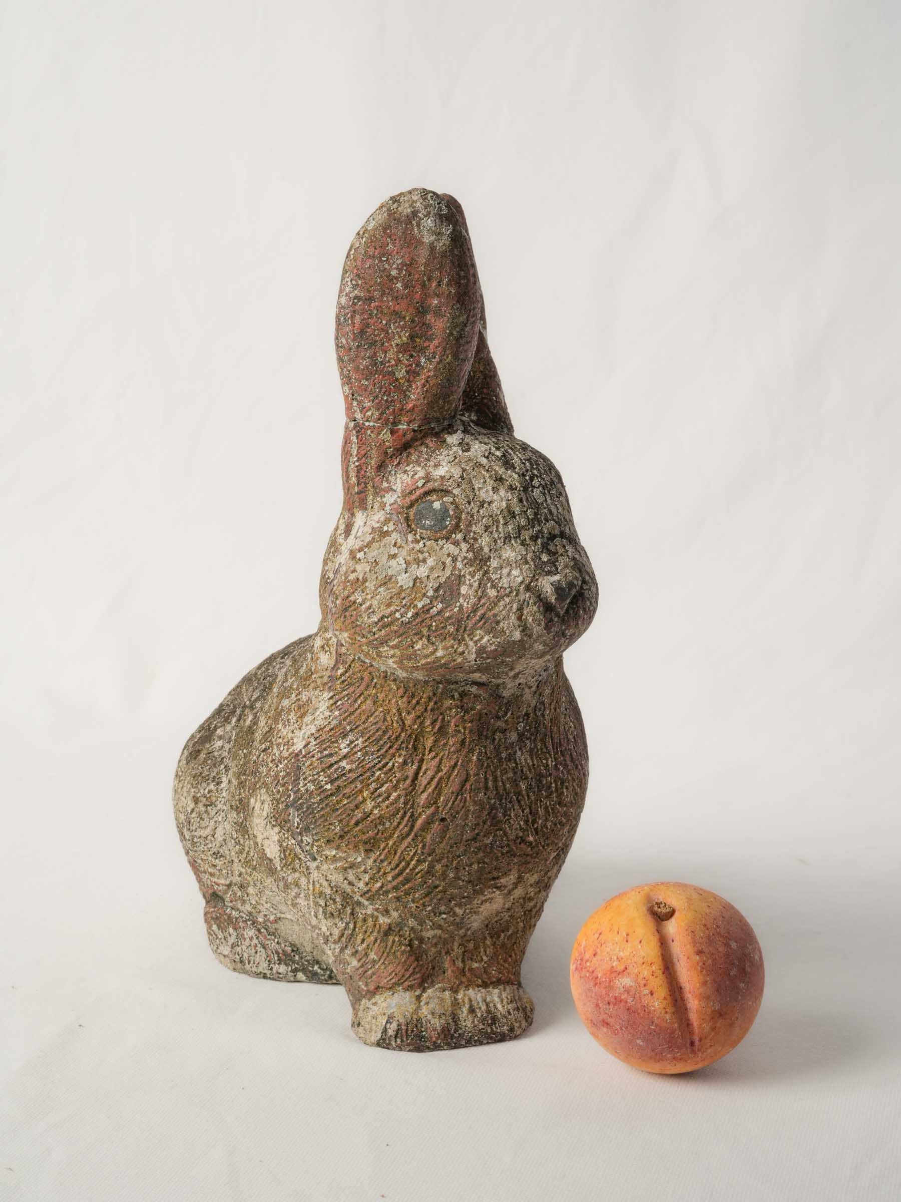 Charming French Cast-Stone Garden Rabbit w/ Mossy Patina - 13"