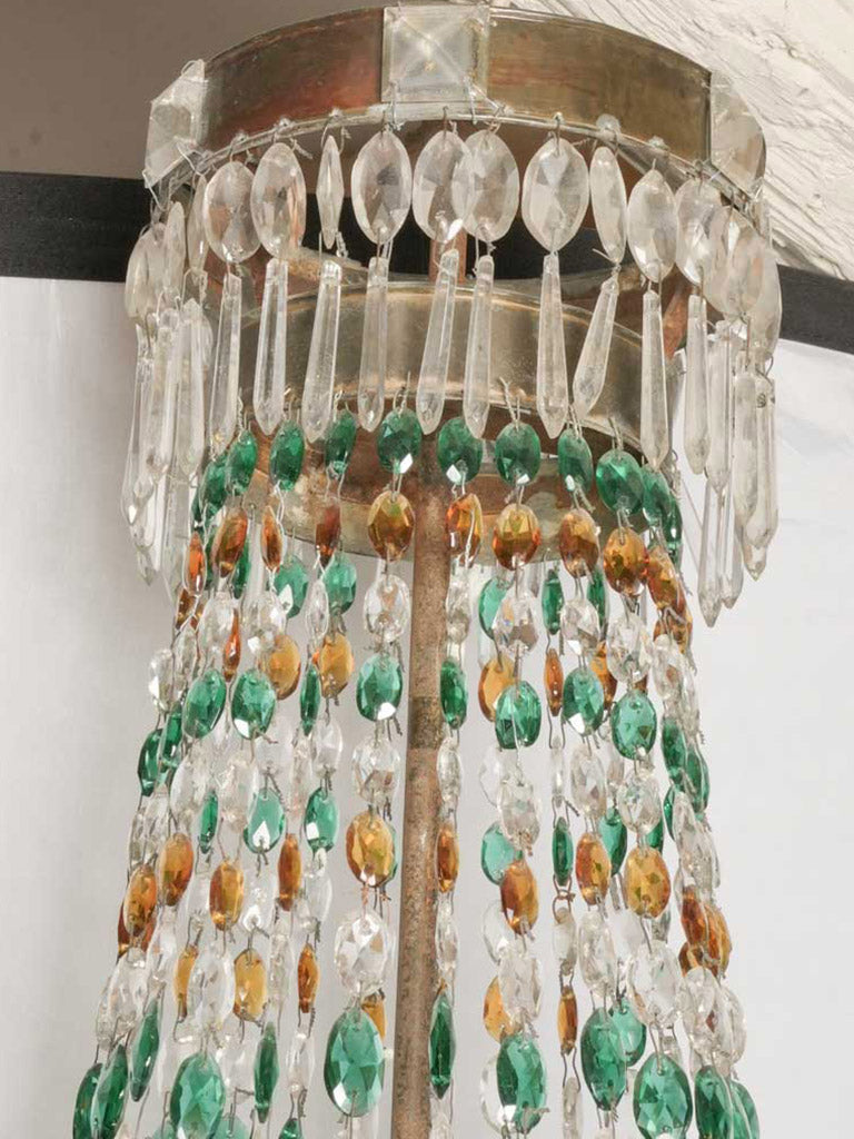 Striking Antique Venetian Chandelier w/ Emerald Green & Amber Glass Drops - 44½" x 43"