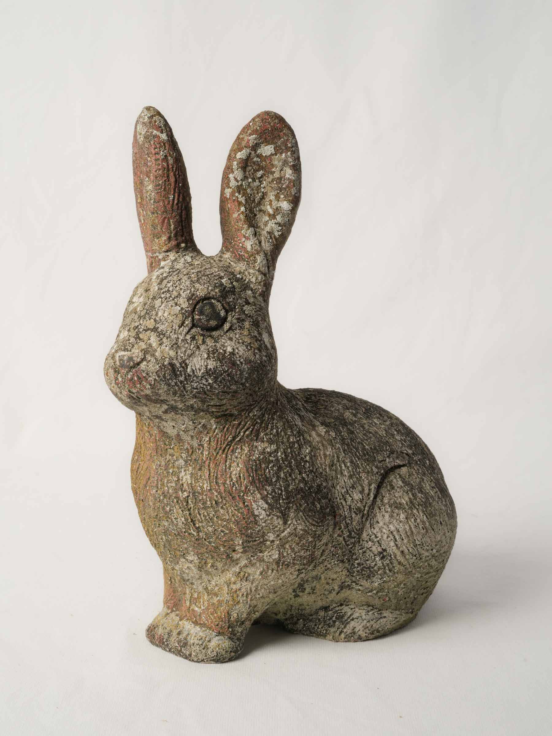 Charming French Cast-Stone Garden Rabbit w/ Mossy Patina - 13"