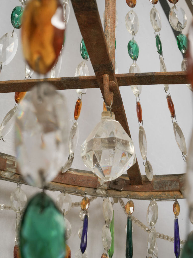 Striking Antique Venetian Chandelier w/ Emerald Green & Amber Glass Drops - 44½" x 43"