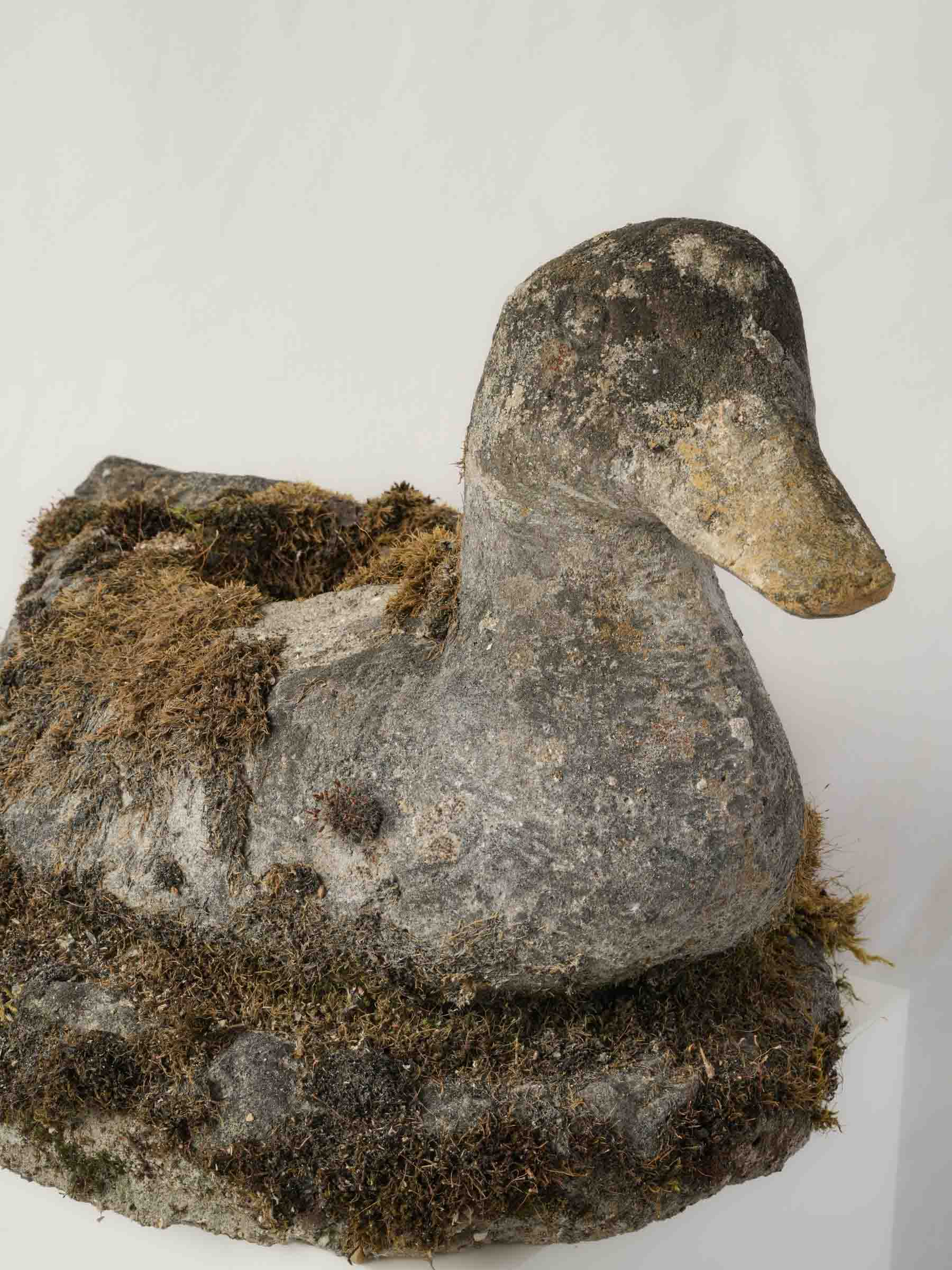 Pair of French Concrete Garden Ducks w/ Superb Mossy Patina - 11¾"