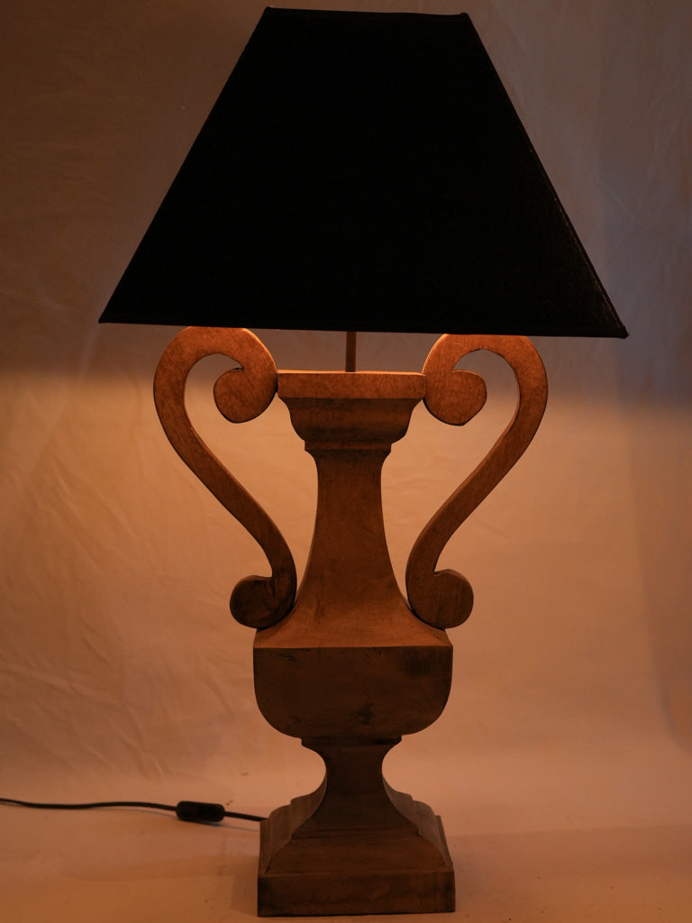 Antique carved wood urn lamp  