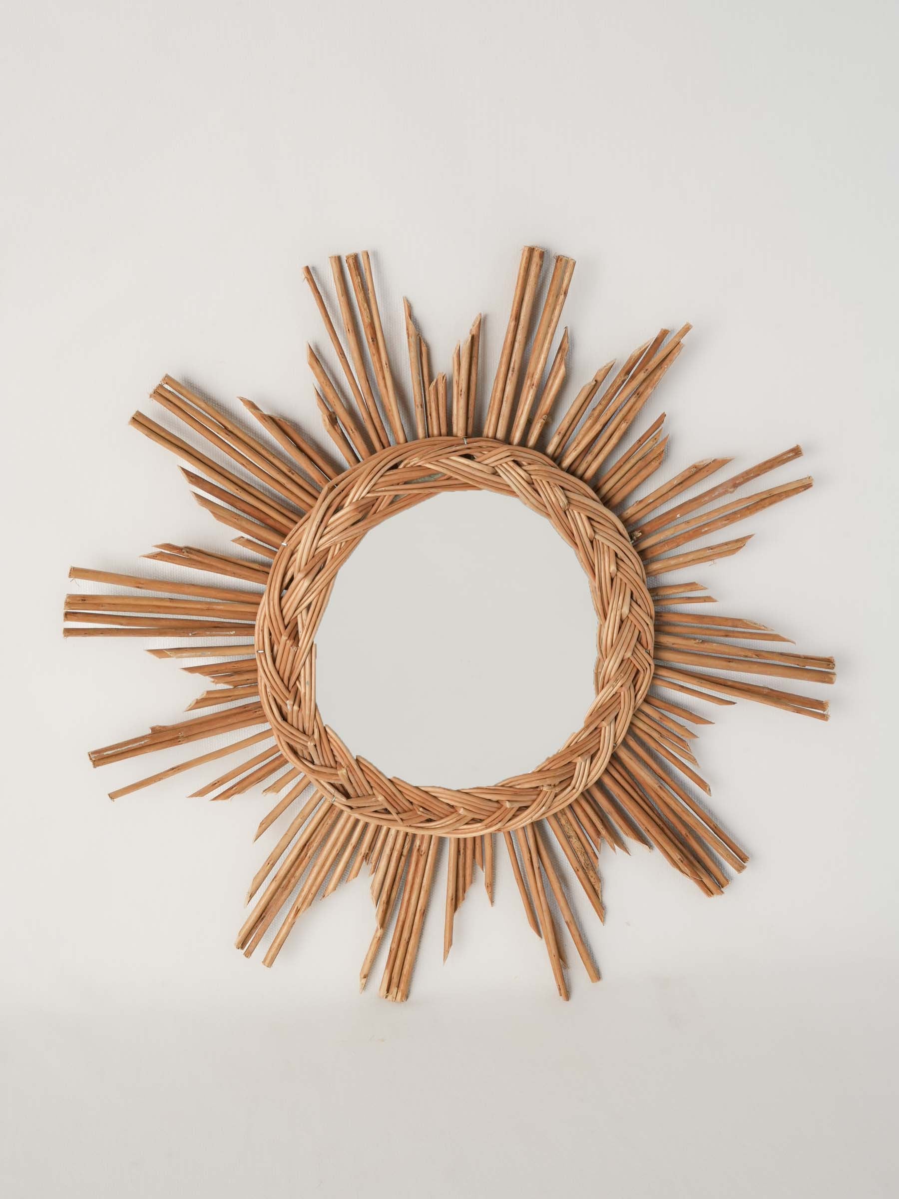Small Vintage Rattan Sunburst Mirror, c. 1960s - 18½"