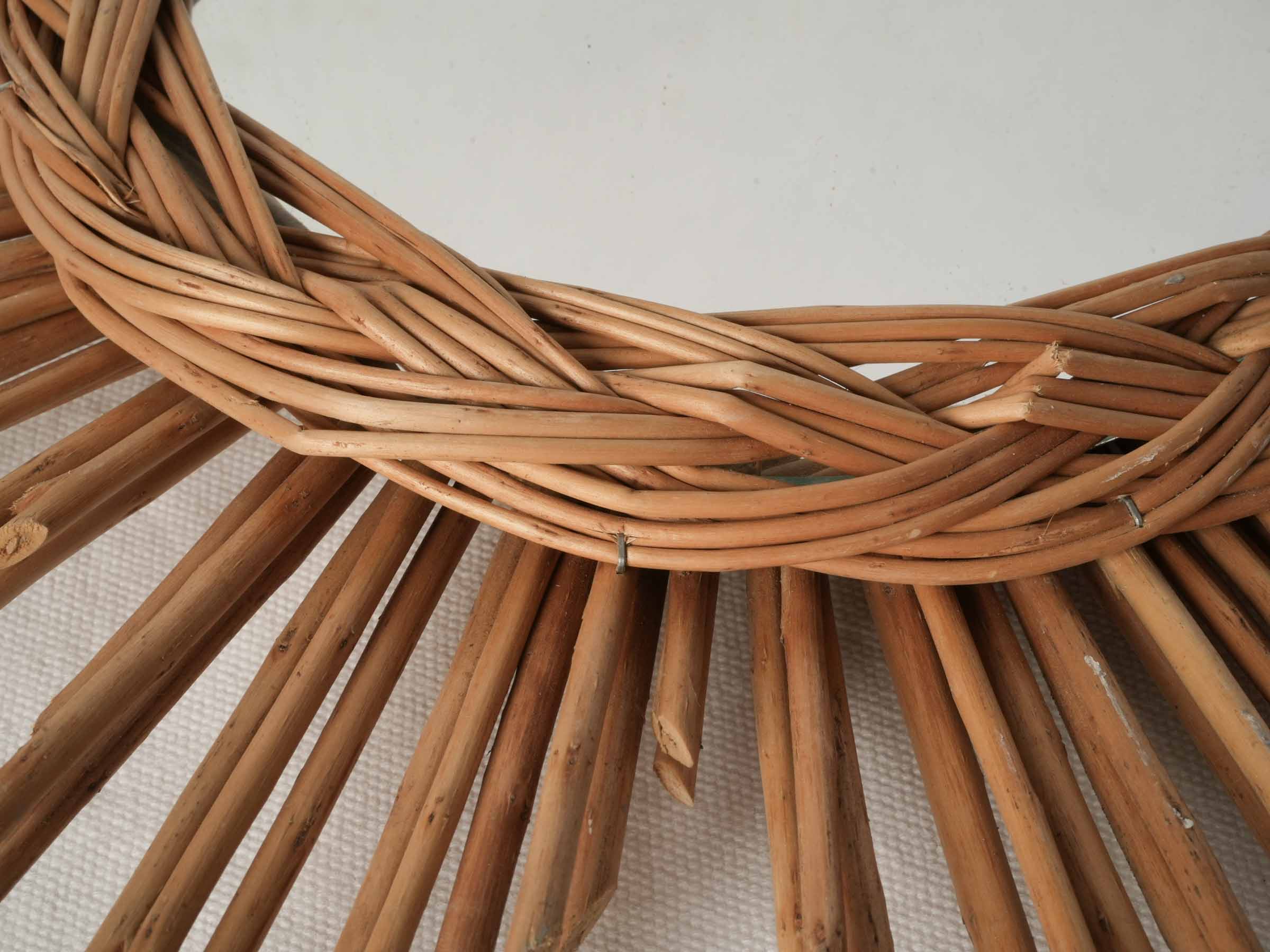 Small Vintage Rattan Sunburst Mirror, c. 1960s - 18½"