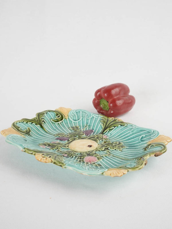 Vintage Majolica platter w/ turquoise glaze 13"