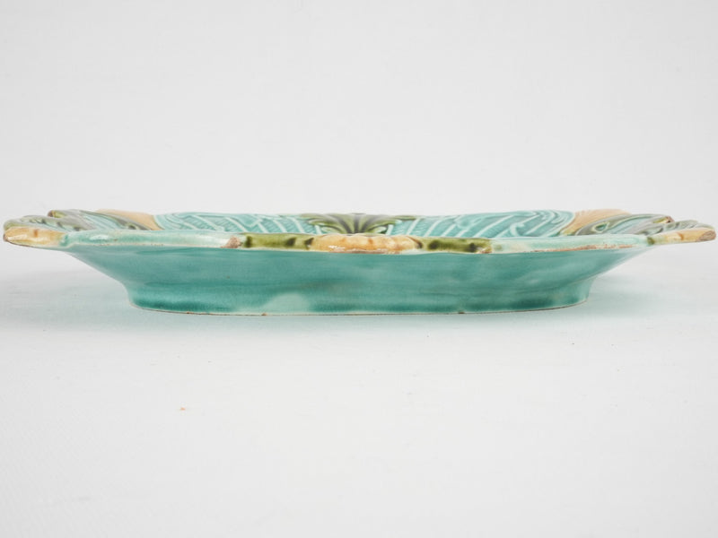 Vintage Majolica platter w/ turquoise glaze 13"