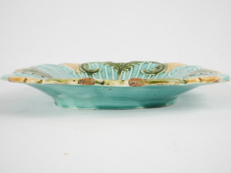 Vintage Majolica platter w/ turquoise glaze 13"