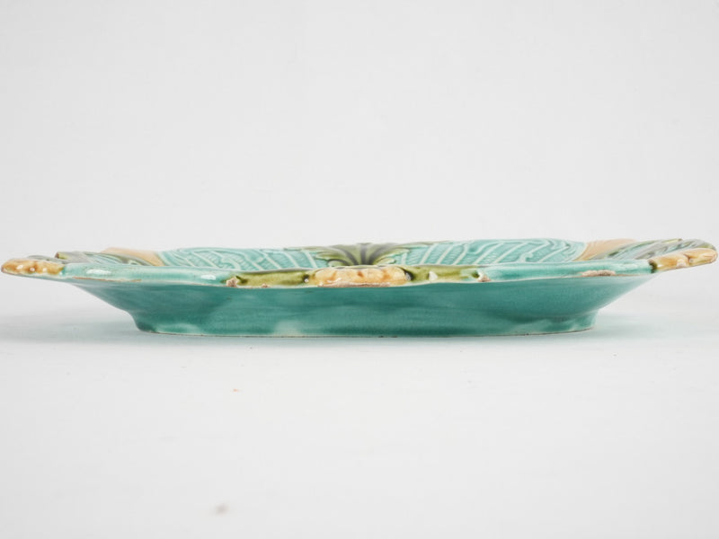 Vintage Majolica platter w/ turquoise glaze 13"