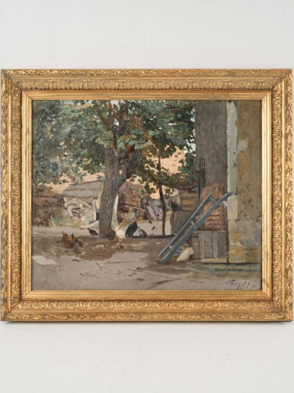 Vintage farm courtyard oil painting