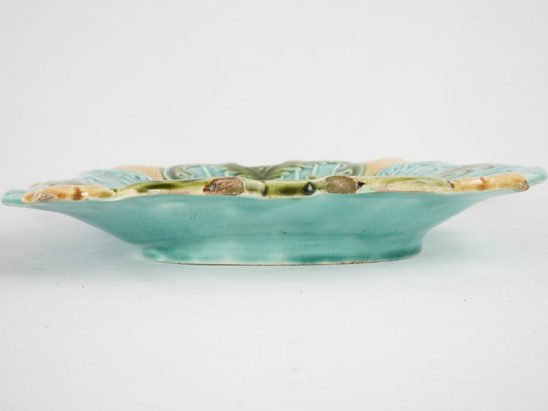 Vintage Majolica platter w/ turquoise glaze 13"