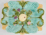 Vintage Majolica platter w/ turquoise glaze 13"