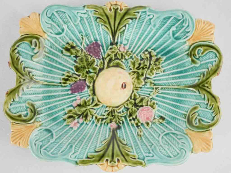 Vintage Majolica platter w/ turquoise glaze 13"