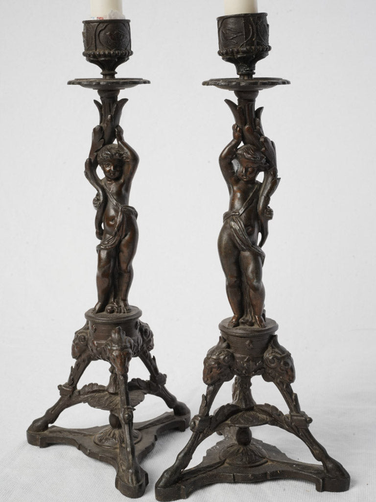 Pair of Elegant Napoleon III Candlesticks w/ Cherubs - 12½"