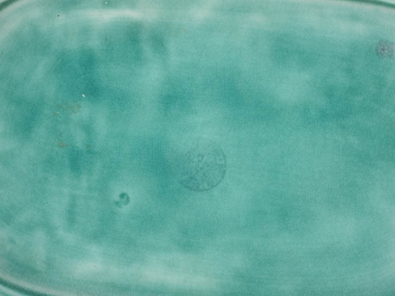 Vintage Majolica platter w/ turquoise glaze 13"