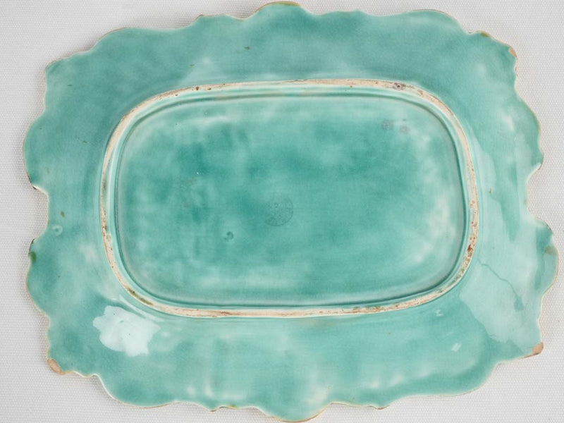 Vintage Majolica platter w/ turquoise glaze 13"