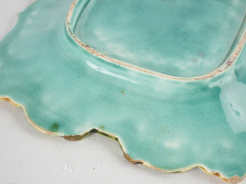 Vintage Majolica platter w/ turquoise glaze 13"