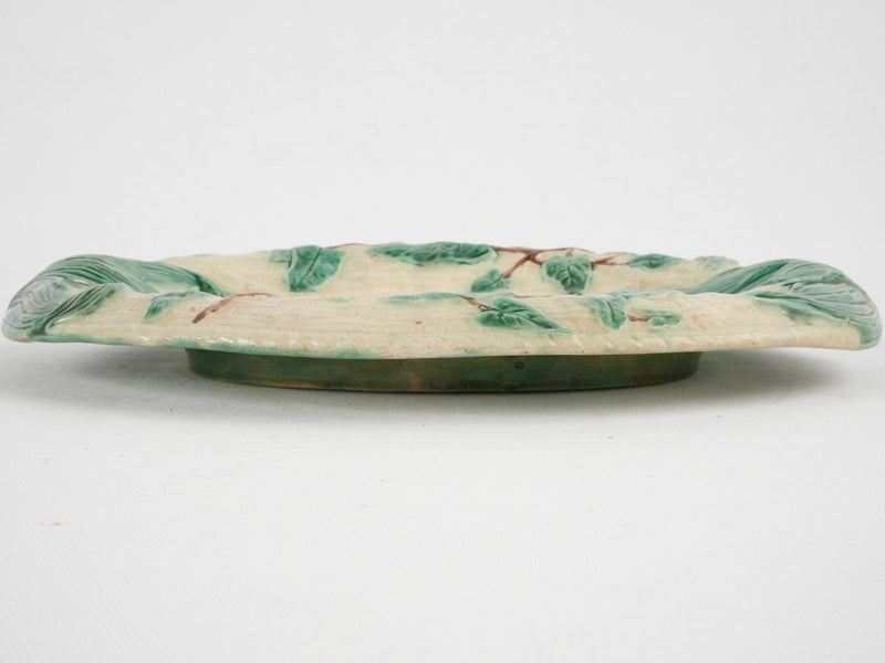 Antique majolica oval platter w/ woven basket rendering 13"