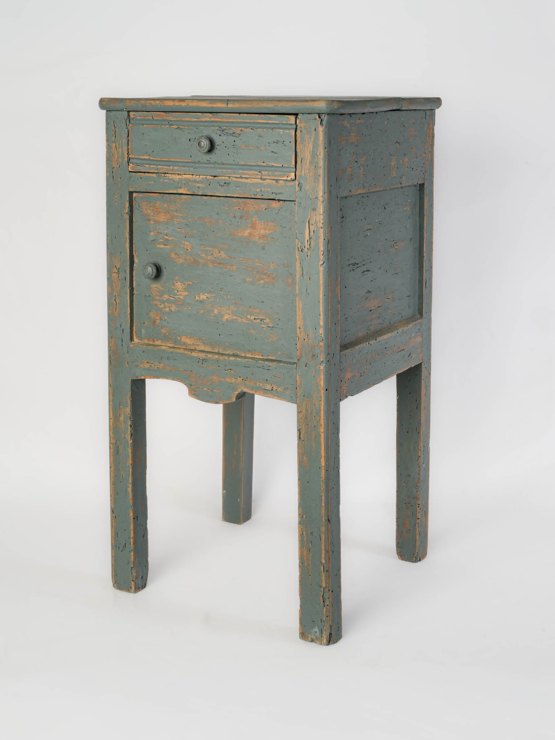 French Country Bedside Cabinet w/ Distressed Blue Finish - 26½" x 14¼"