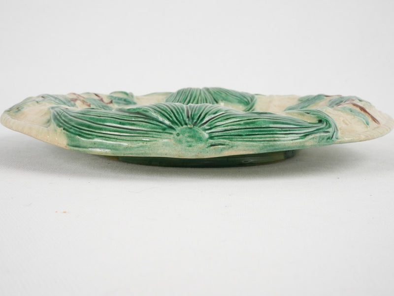 Antique majolica oval platter w/ woven basket rendering 13"