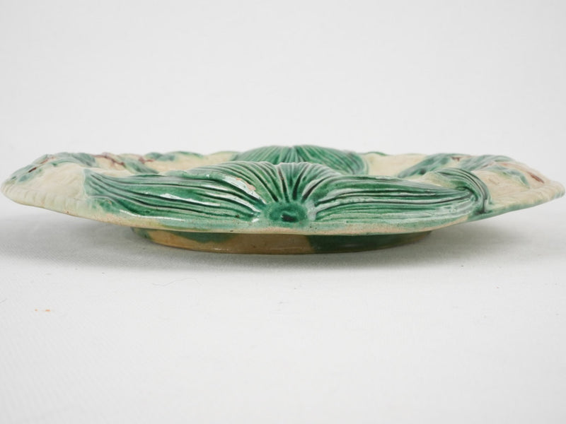 Antique majolica oval platter w/ woven basket rendering 13"