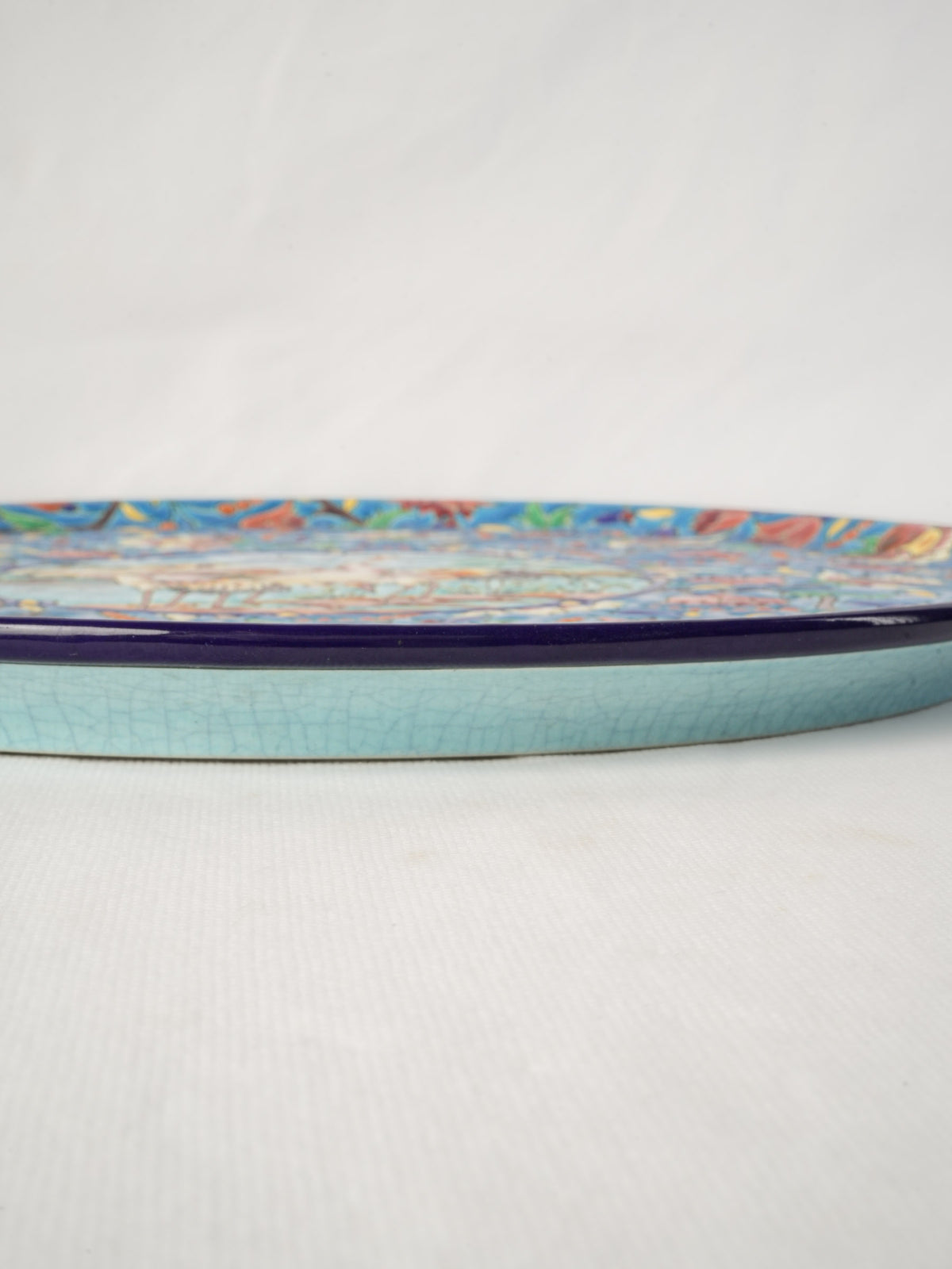 Large Art Deco "Émaux de Longwy" Decorative Dish w/ Japanese Cranes - 14¼"