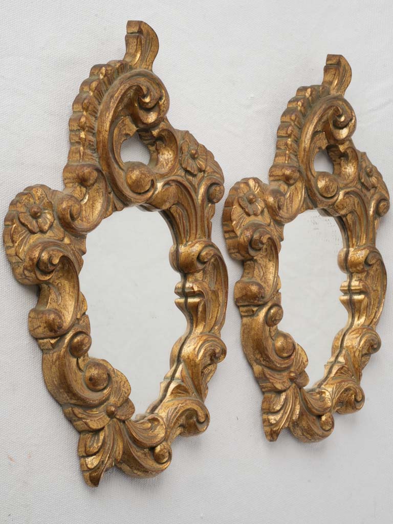 Pair of Petite Mid-20th-Century Rococo Giltwood Mirrors - 13¾" x 8¼"