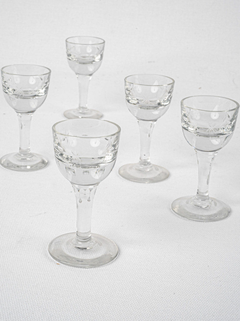 Antique hand-blown liqueur glass set