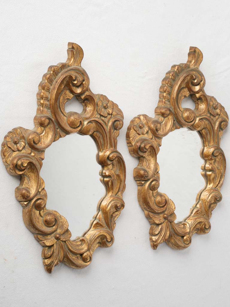 Pair of Petite Mid-20th-Century Rococo Giltwood Mirrors - 13¾" x 8¼"