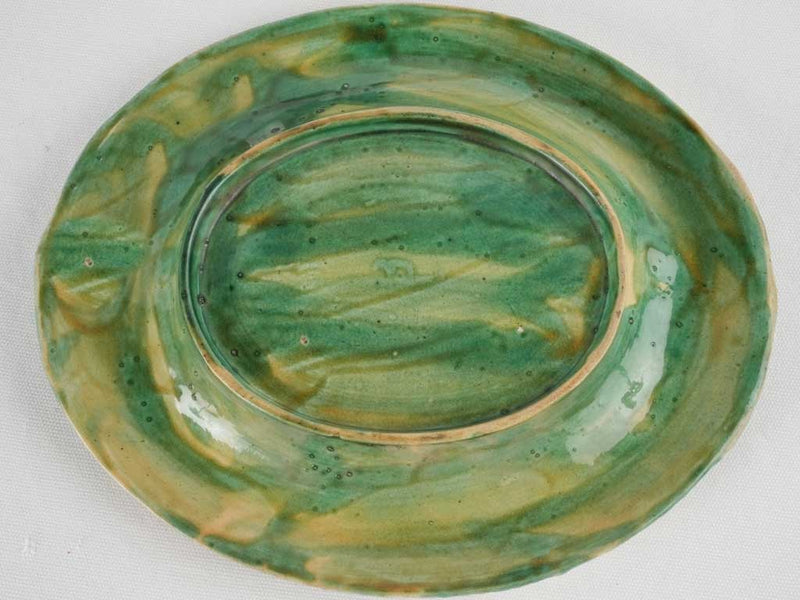 Antique majolica oval platter w/ woven basket rendering 13"