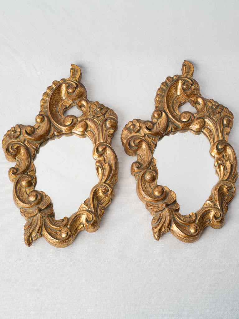 Pair of Petite Mid-20th-Century Rococo Giltwood Mirrors - 13¾" x 8¼"