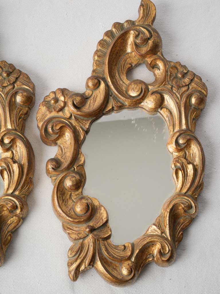 Pair of Petite Mid-20th-Century Rococo Giltwood Mirrors - 13¾" x 8¼"