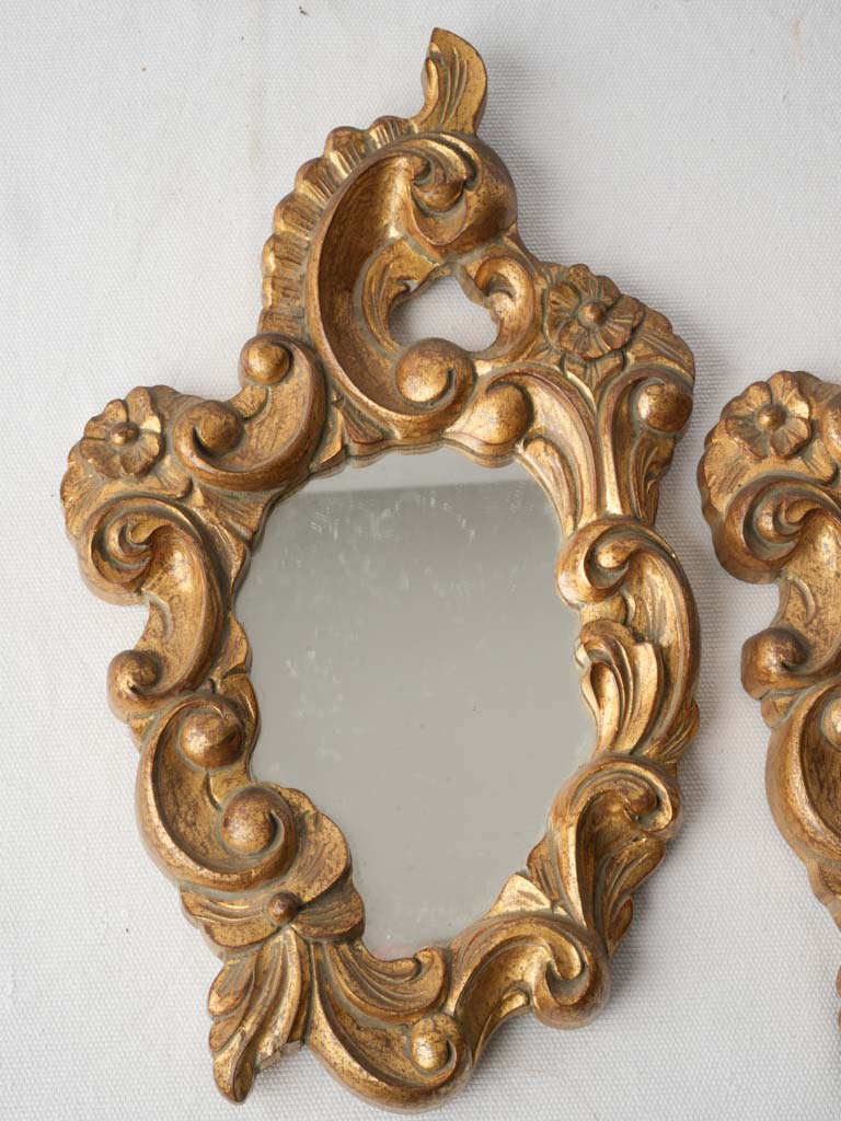 Pair of Petite Mid-20th-Century Rococo Giltwood Mirrors - 13¾" x 8¼"