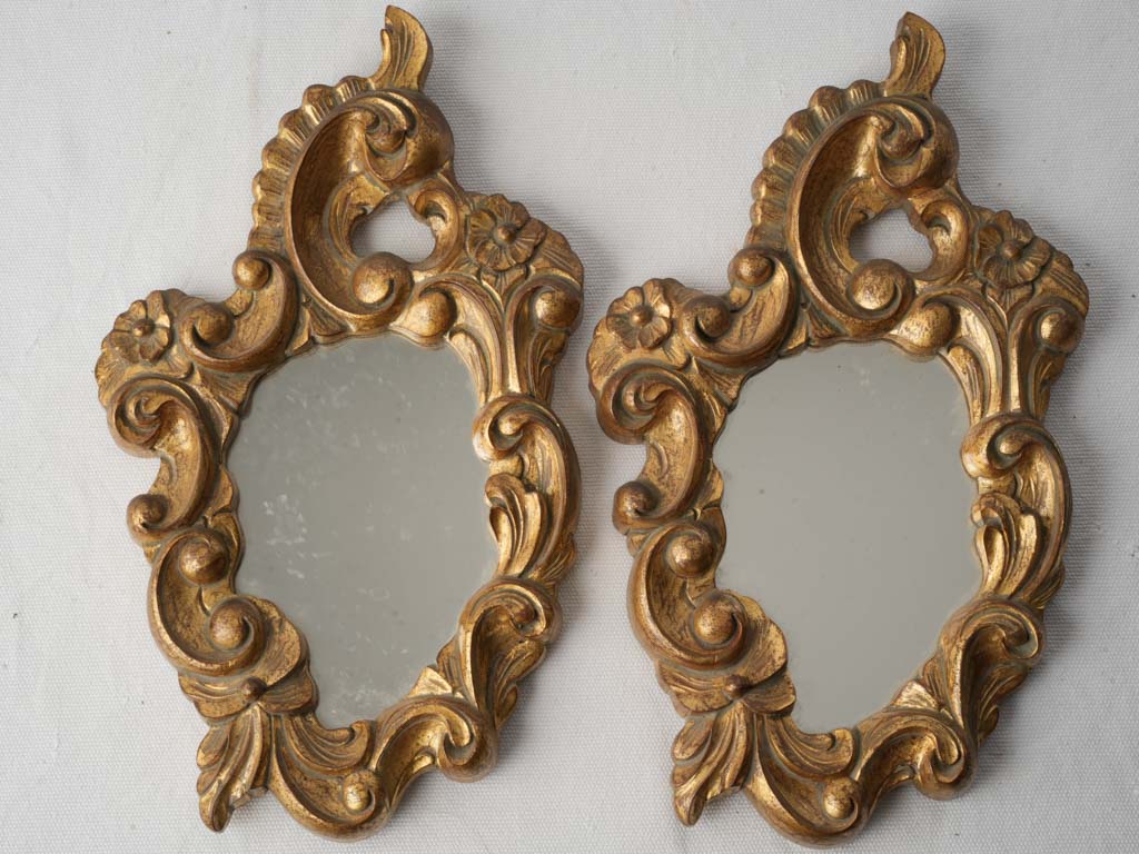 Pair of Petite Mid-20th-Century Rococo Giltwood Mirrors - 13¾" x 8¼"