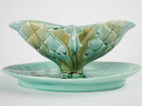 Turqoise asparagus & artichoke Luneville Majolica sauce boat - late 19th century 10¾"